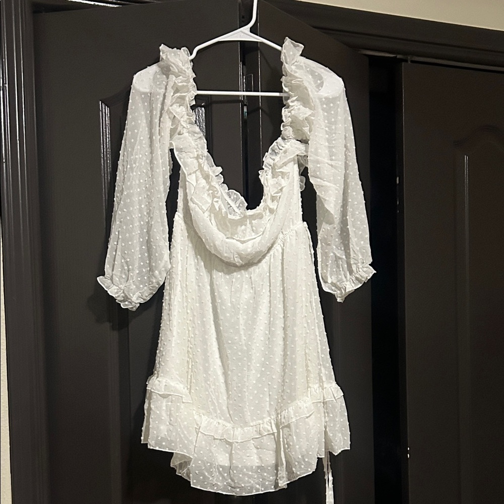 White Ruffled Dress with Polka Dots